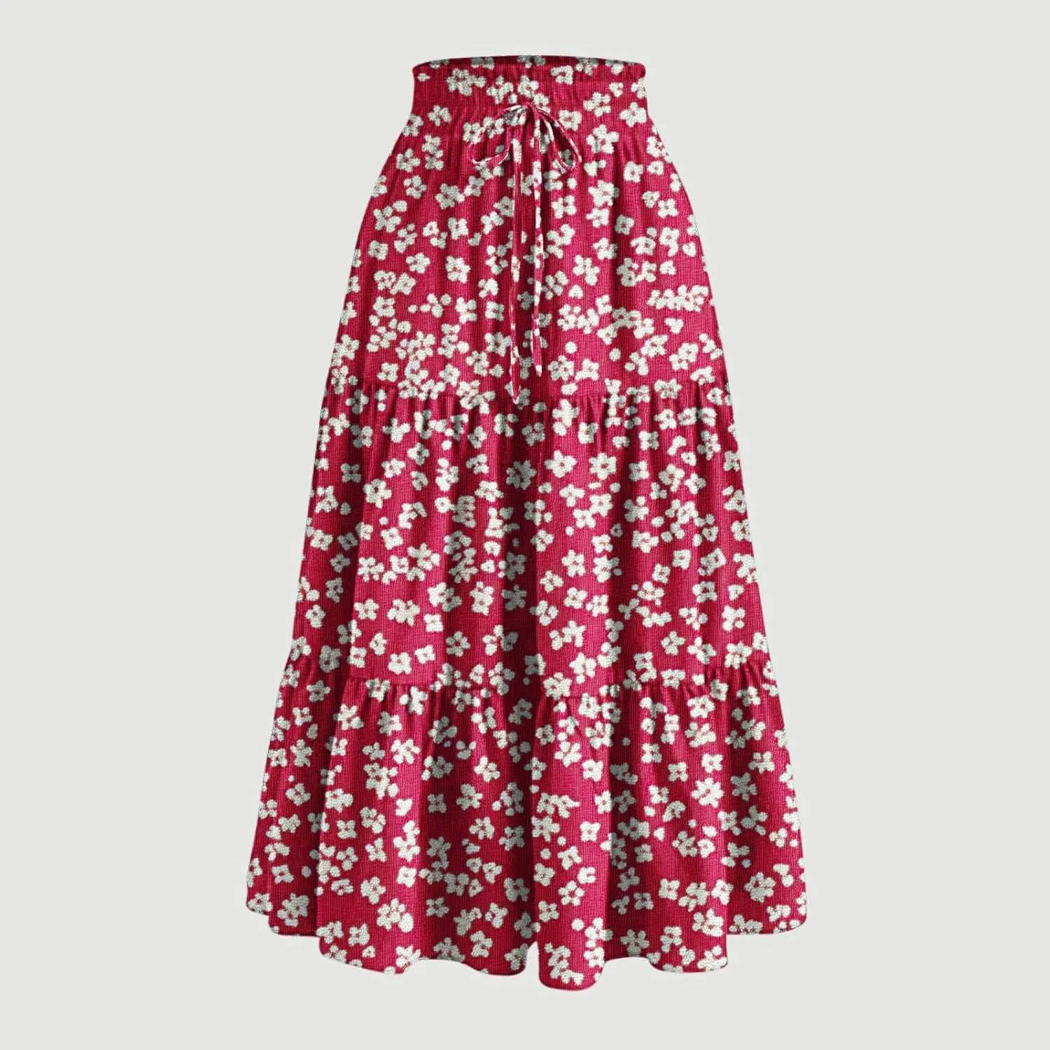 Boho Skirts for Women 2025 Summer Trendy Floral Flowy Maxi Skirt Elastic High Waist Tiered A-Line Beach Dress