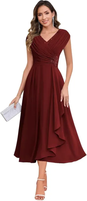 BOLENSYE Mother of The Bride Dresses for Wedding Cap Sleeve Lace Chiffon Mother of The Groom Formal Dress for Women