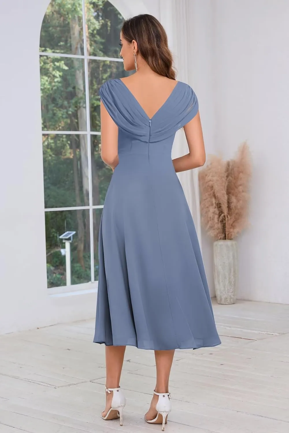 BOLENSYE Mother of The Bride Dresses for Wedding Cap Sleeve Lace Chiffon Mother of The Groom Formal Dress for Women