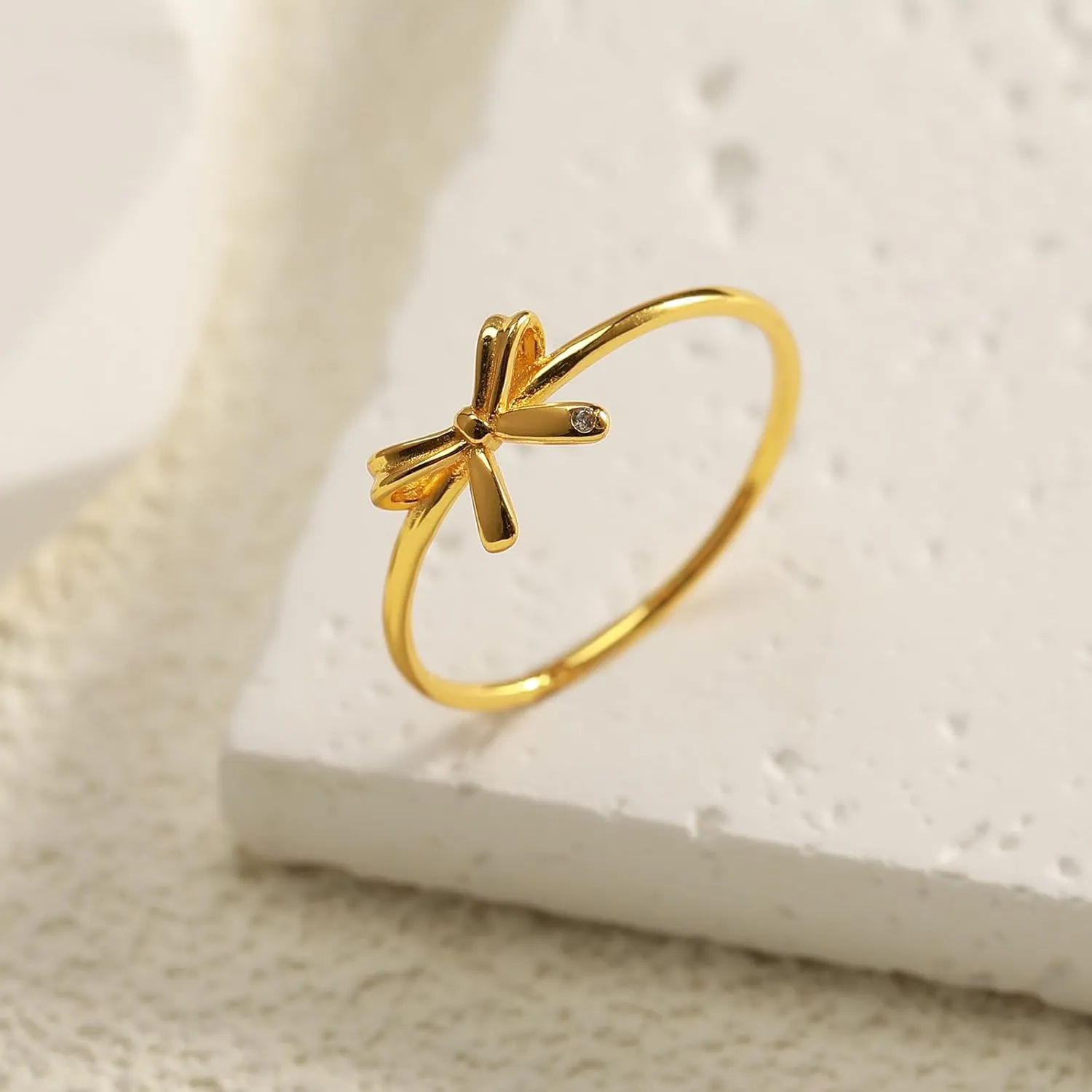 Bow Rings for Women Mother Daughter Friendship Knot Ring 925 Sterling Silver Dainty 14K Gold Plated Promise Rings for Her Birthday Graduation Gifts