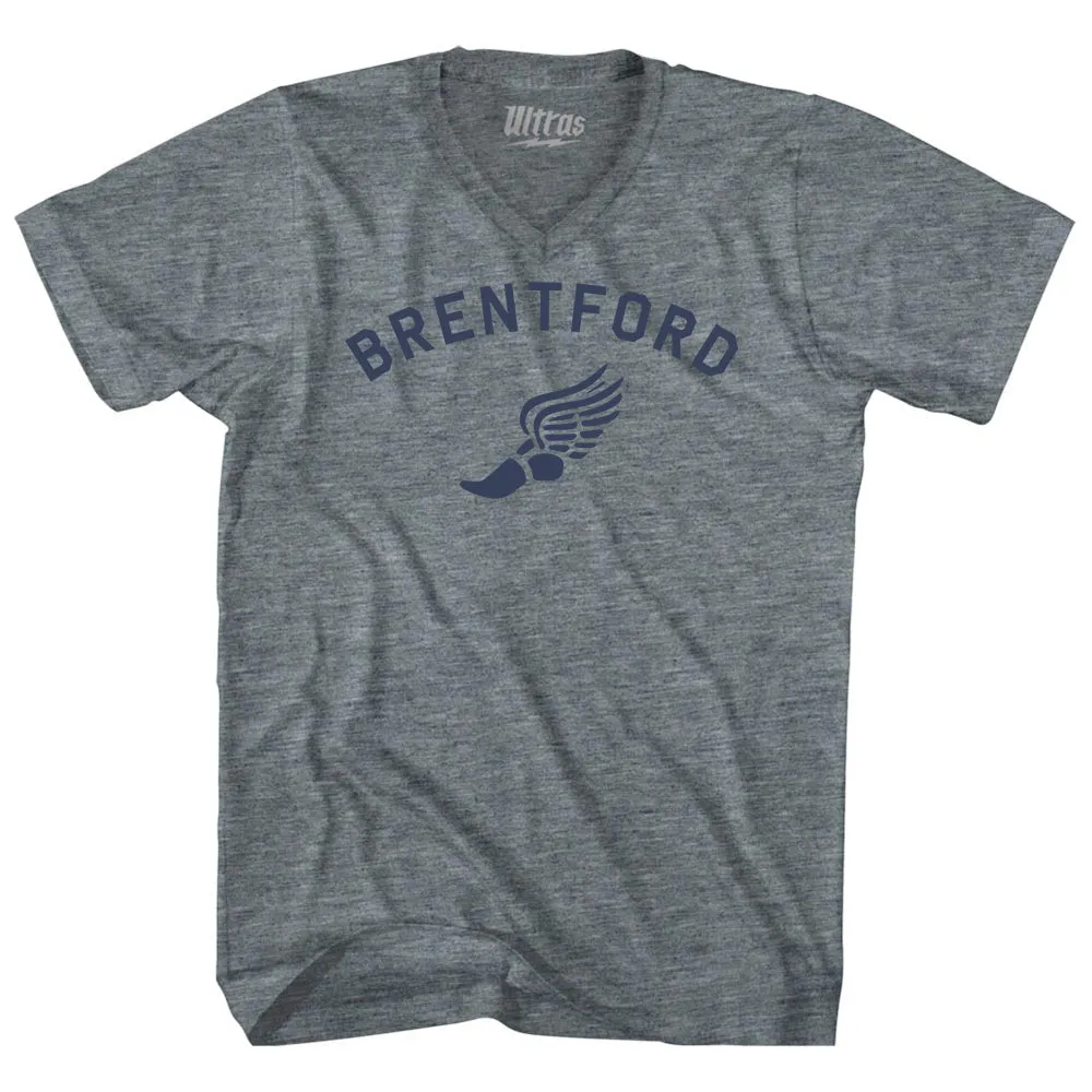 Brentford Running Track Winged Foot-Tri-Blend V-neck Womens Junior Cut T-shirt