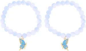 Butterfly Bracelet Butterfly Bracelets for Women Healing Crystals Bracelets Natural Gemstone Stretchable Chip Jewelry 8mm Crystal Beaded Bracelet Gift