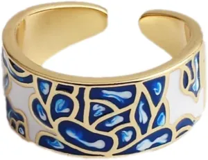 Butterfly Flower Butterfly Enamel Adjustable Wide Band Rings for Women Vintage Open Ring Colorful Jewelry