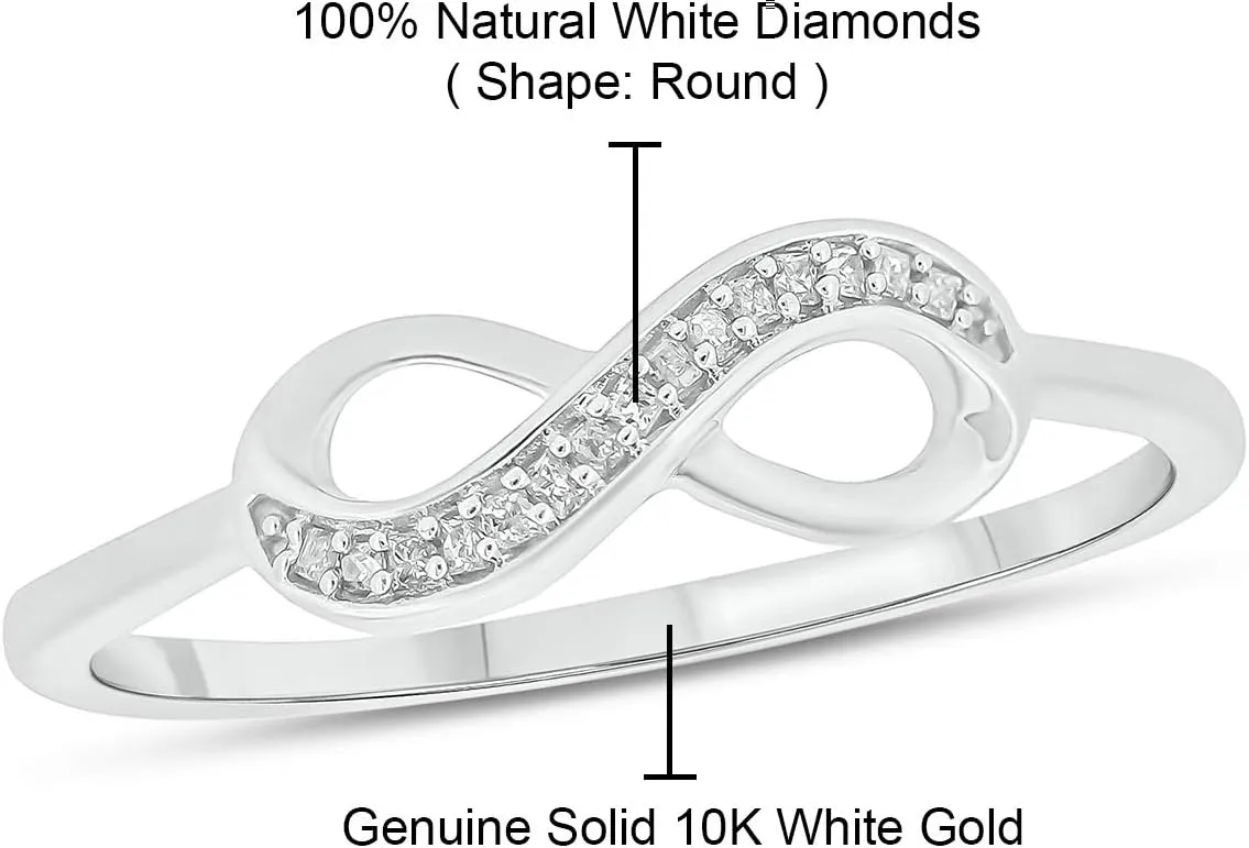 Cali Trove 1/20cttw Natural Diamond Promise Ring for Women in 10K Gold | Infinity Design with Round White Diamond Accents | Mother's Day Gift | White, Yellow or Rose Gold Jewelry with Infinity Sign