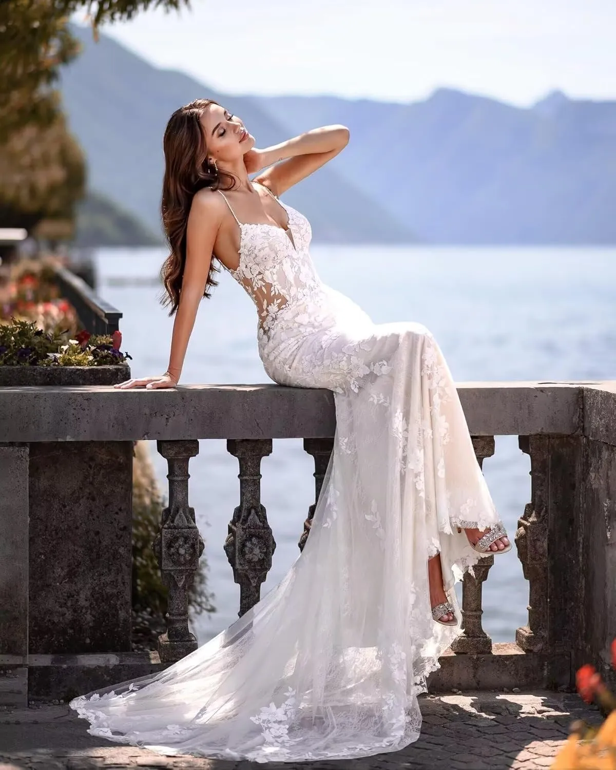 cantcauli Lace Appliques Wedding Dress for Bride Mermaid Off Shoulder Bridal Gown with Train CT035