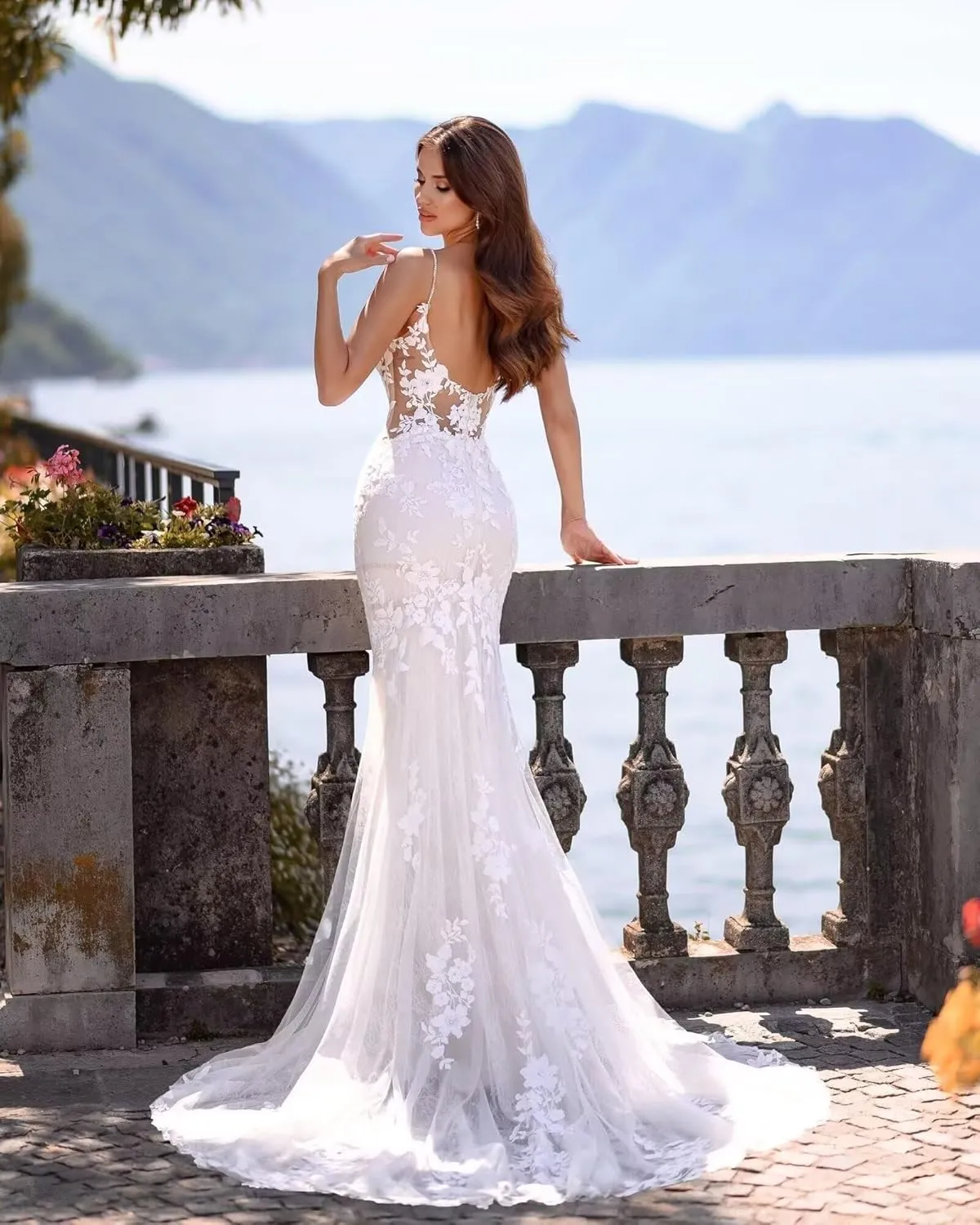 cantcauli Lace Appliques Wedding Dress for Bride Mermaid Off Shoulder Bridal Gown with Train CT035