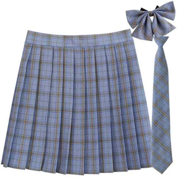 Casual Pleated Skirts for Women High Rise Vintage Cosplay Skirts Outfits 3 Piece Asymmetrical Mini Short Skirt