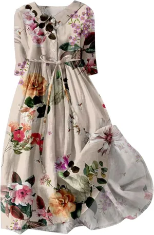 Ceboyel Women 2024 Floral Casual Summer Dresses Boho Cottagecore Dress Linen Long Maxi Dresses Trendy Beach Vacation Clothes