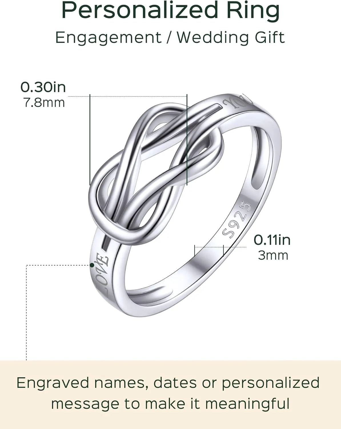 ChicSilver 925 Sterling Silver Rings for Women Love Knot Promise Ring Hypoallergenic Eternity Ring for Women Rings Size 4-12