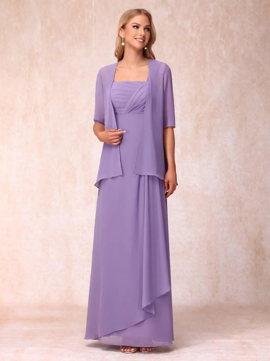 Chiffon 2 Pieces Mother of The Bride Dresses 3/4 Sleeve Formal Evening Dress with Jacket 2025 Hi005