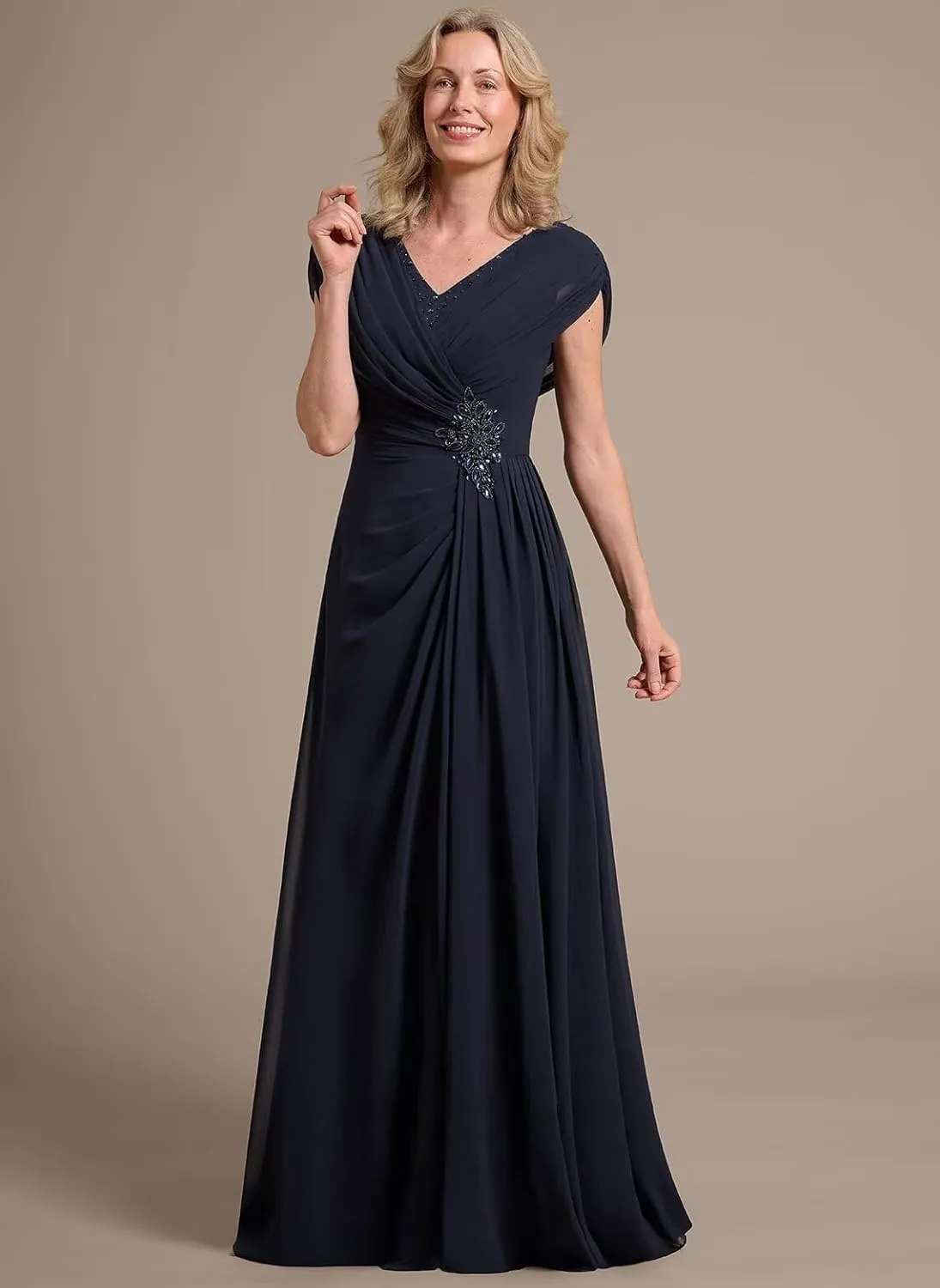 Chiffon Mother of Bride Dress 2025 Cap Sleeves Bridesmaid Dresses A Line Beads Lace Appliques Formal Dress