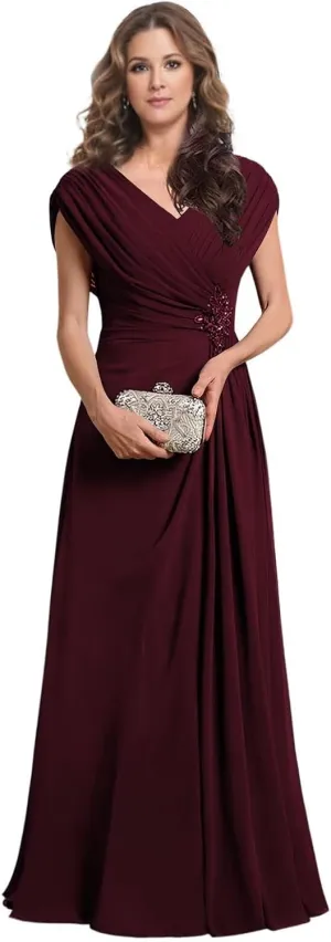 Chiffon Mother of Bride Dress 2025 Cap Sleeves Bridesmaid Dresses A Line Beads Lace Appliques Formal Dress