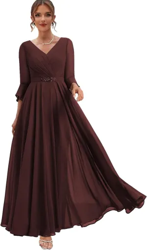 Chiffon Mother of The Bride Dresses with Sleeves Corset Formal Dress for Wedding Guest