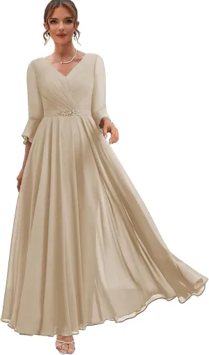 Chiffon Mother of The Bride Dresses with Sleeves Corset Formal Dress for Wedding Guest