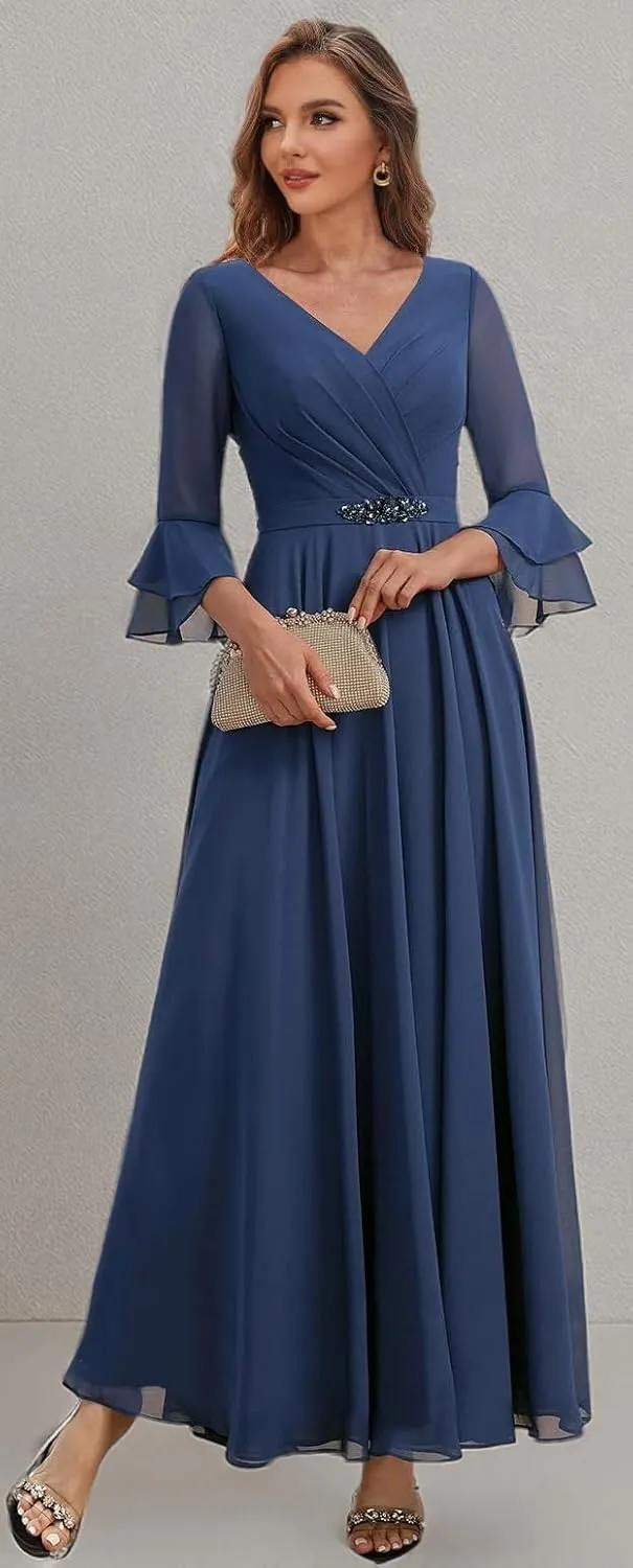 Chiffon Mother of The Bride Dresses with Sleeves Corset Formal Dress for Wedding Guest