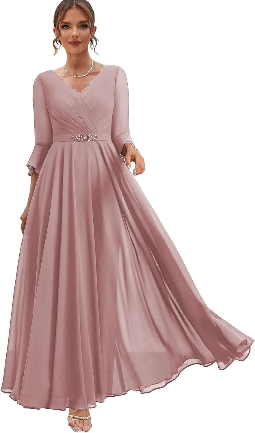 Chiffon Mother of The Bride Dresses with Sleeves Corset Formal Dress for Wedding Guest