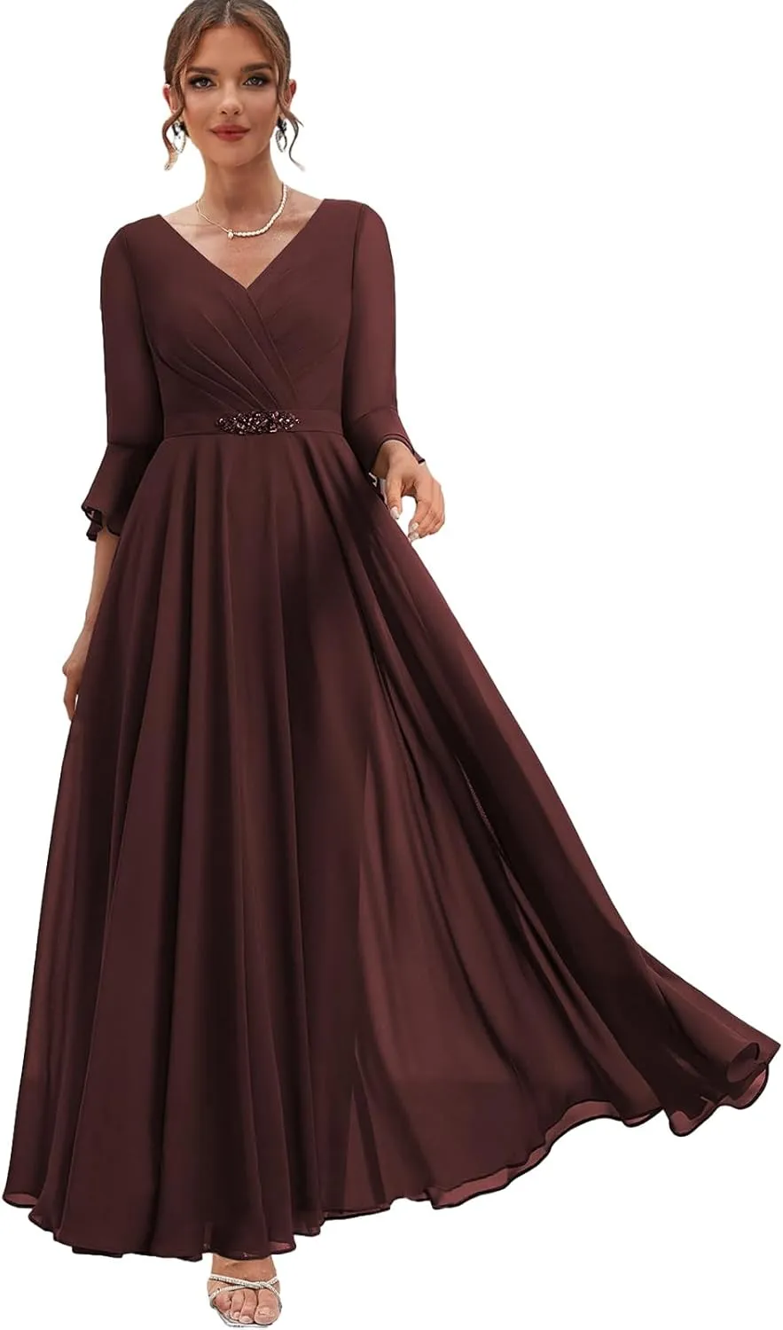 Chiffon Mother of The Bride Dresses with Sleeves Corset Formal Dress for Wedding Guest