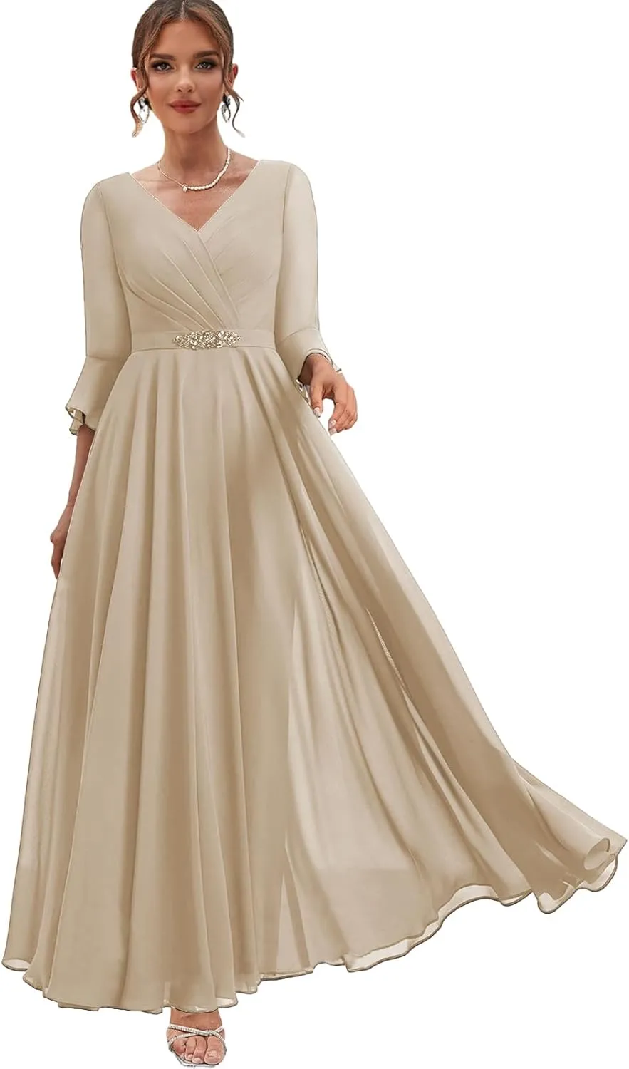 Chiffon Mother of The Bride Dresses with Sleeves Corset Formal Dress for Wedding Guest