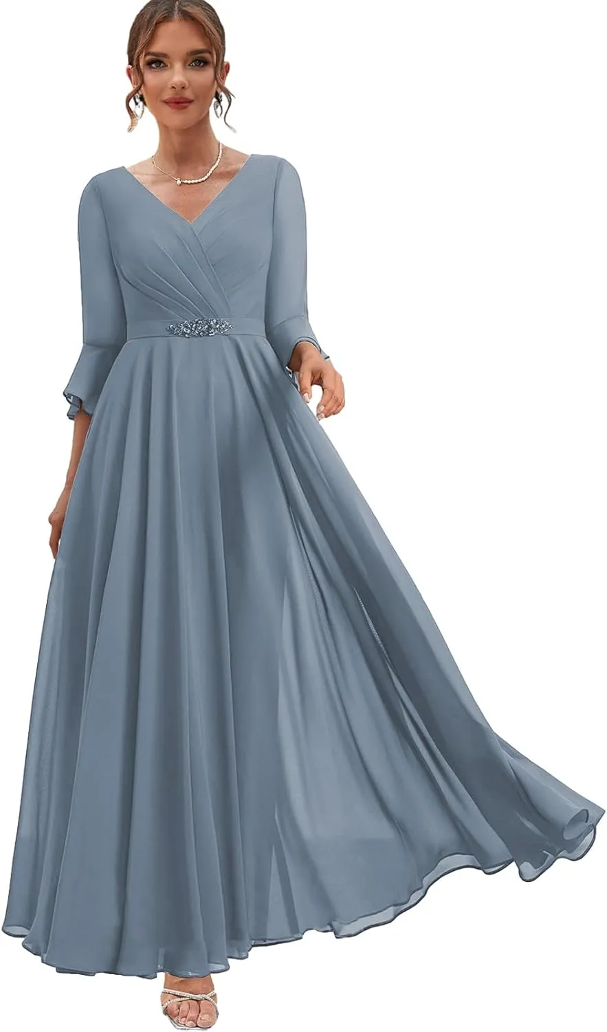 Chiffon Mother of The Bride Dresses with Sleeves Corset Formal Dress for Wedding Guest