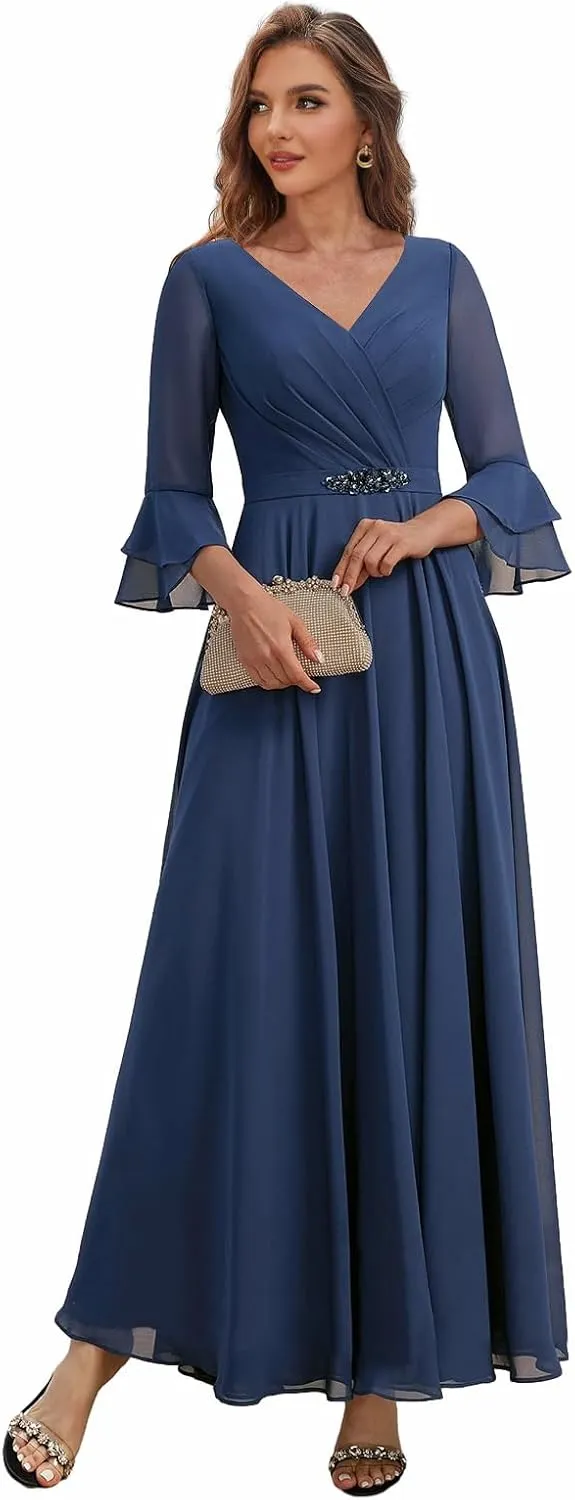Chiffon Mother of The Bride Dresses with Sleeves Corset Formal Dress for Wedding Guest
