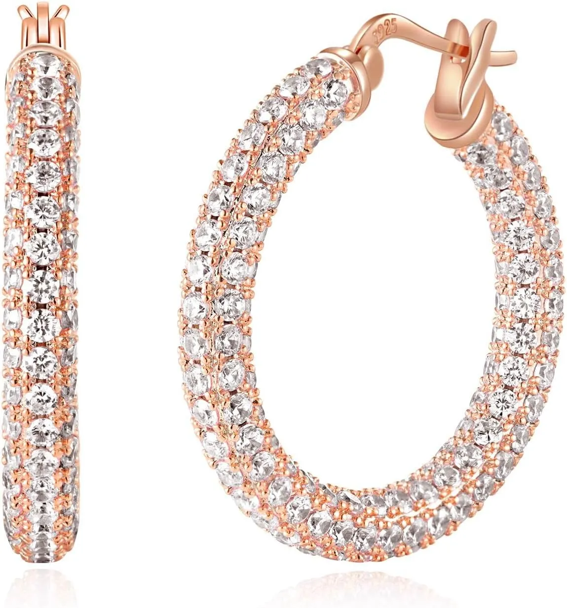 CiNily Hoop Earrings for Women Hypoallergenic, 14K Gold Plated 925 Sterling Silver Lightweight Mult-colors Crystal CZ Chunky Open Hoops Earrings Jewelry Gifts for Sensitive Ears 28mm/1.2"