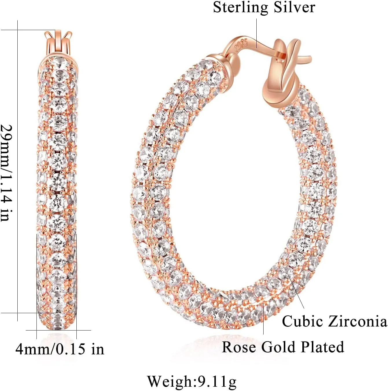 CiNily Hoop Earrings for Women Hypoallergenic, 14K Gold Plated 925 Sterling Silver Lightweight Mult-colors Crystal CZ Chunky Open Hoops Earrings Jewelry Gifts for Sensitive Ears 28mm/1.2"