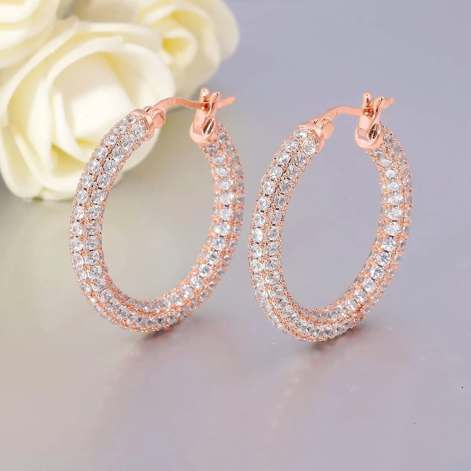 CiNily Hoop Earrings for Women Hypoallergenic, 14K Gold Plated 925 Sterling Silver Lightweight Mult-colors Crystal CZ Chunky Open Hoops Earrings Jewelry Gifts for Sensitive Ears 28mm/1.2"