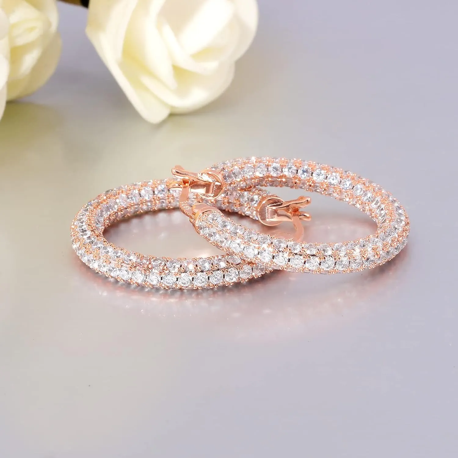 CiNily Hoop Earrings for Women Hypoallergenic, 14K Gold Plated 925 Sterling Silver Lightweight Mult-colors Crystal CZ Chunky Open Hoops Earrings Jewelry Gifts for Sensitive Ears 28mm/1.2"