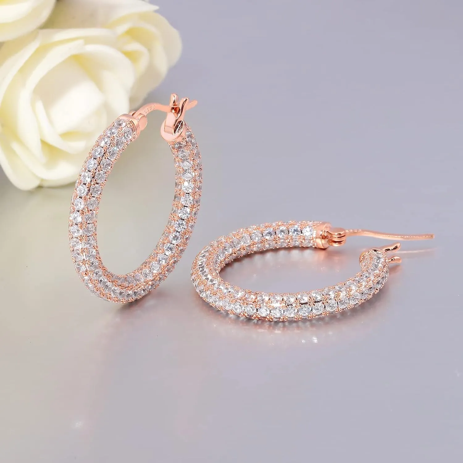 CiNily Hoop Earrings for Women Hypoallergenic, 14K Gold Plated 925 Sterling Silver Lightweight Mult-colors Crystal CZ Chunky Open Hoops Earrings Jewelry Gifts for Sensitive Ears 28mm/1.2"