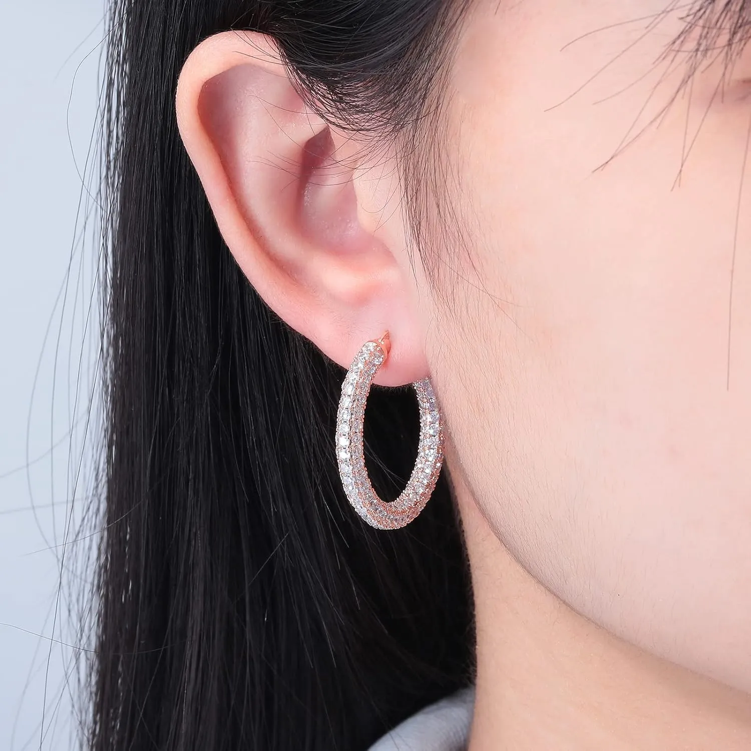 CiNily Hoop Earrings for Women Hypoallergenic, 14K Gold Plated 925 Sterling Silver Lightweight Mult-colors Crystal CZ Chunky Open Hoops Earrings Jewelry Gifts for Sensitive Ears 28mm/1.2"