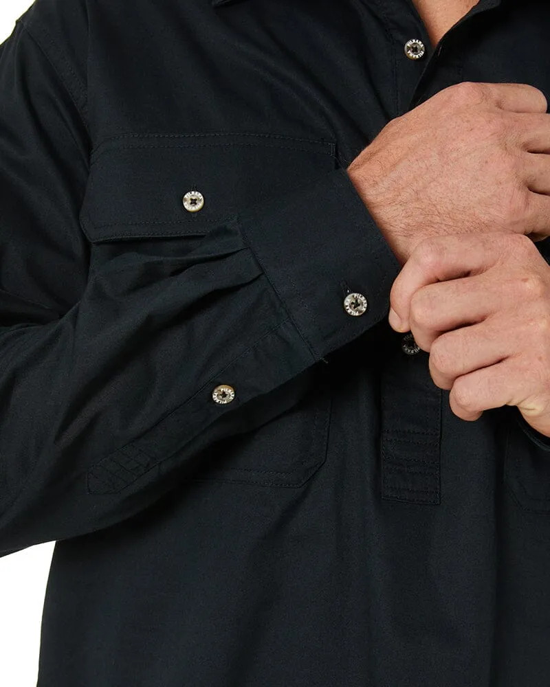 Closed Front Cotton Twill Shirt LS - Black