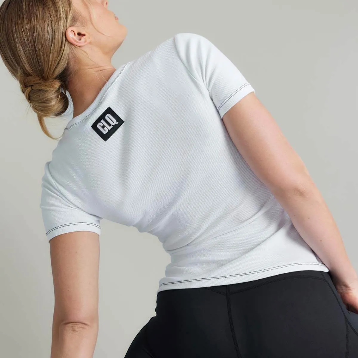 CLQ Flex Contrast Stitch Tee White