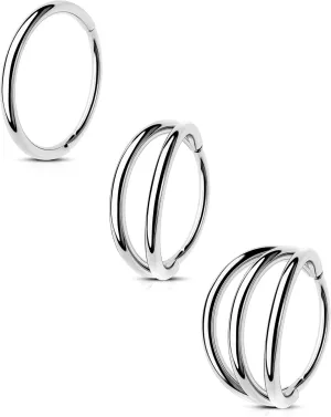 CM Crareesi Mania Triple/Double Hoop Nose Ring - 3Pcs Septum Rings Clicker 316L Stainless Steel Conch Piercing Jewelry Cartilage Earring Helix Rook Tragus