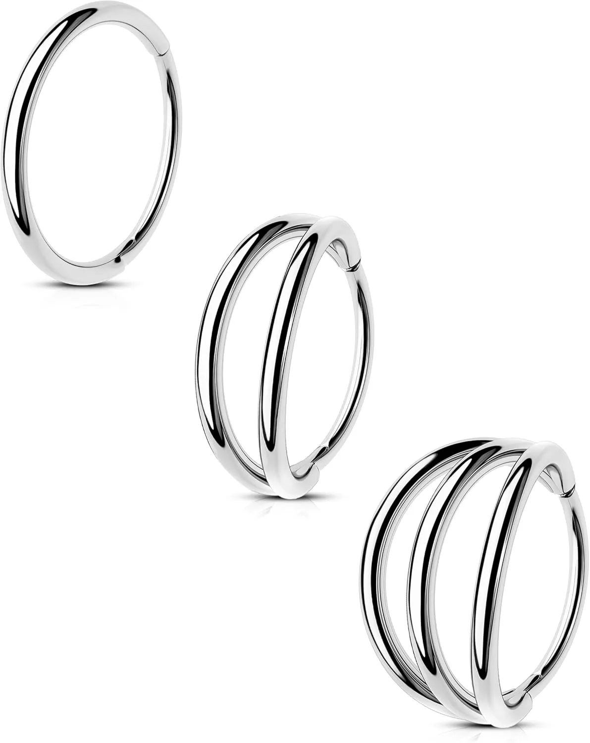 CM Crareesi Mania Triple/Double Hoop Nose Ring - 3Pcs Septum Rings Clicker 316L Stainless Steel Conch Piercing Jewelry Cartilage Earring Helix Rook Tragus