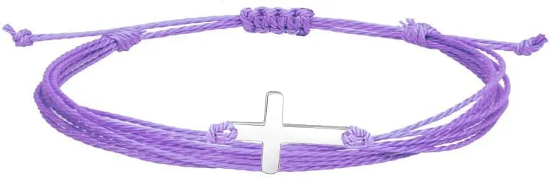 COLORFUL BLING 2Pcs Cross Bracelet for Women Handmade Braided Adjustable Friendship Matching Couple Strand Sideways Bracelets Kabbalah Lucky Prayer Christian Jewelry