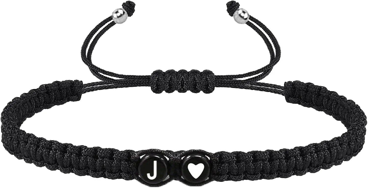 COLORFUL BLING Initial Bracelet for Women Gifts Handmade Rope Braided 26 Alphabet Letter Heart Sister Daughter Mom Mother's Day Friendship Wristband Jewelry