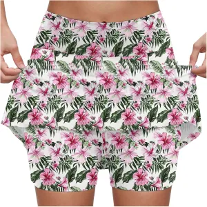 cooki Women's Athletic Skorts Lightweight Golf Skirts Inner Shorts Summer High Waisted Stretchy Floral Print Tennis Skort