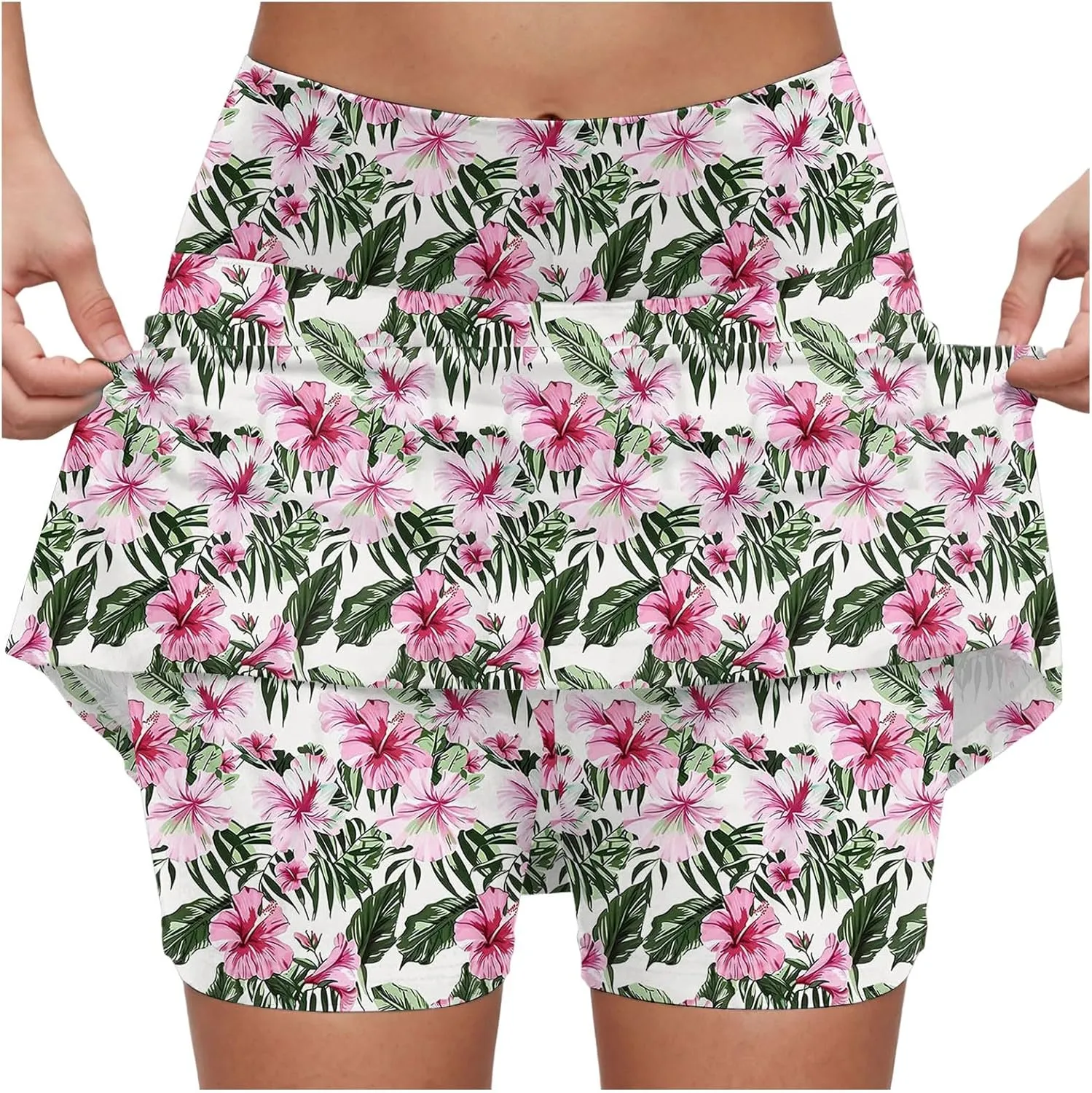 cooki Women's Athletic Skorts Lightweight Golf Skirts Inner Shorts Summer High Waisted Stretchy Floral Print Tennis Skort