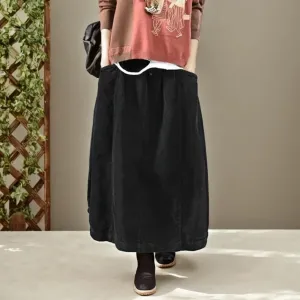 Corduroy Maxi Skirts for Women Fall Elastic High Waisted Long Skirts Casual Trendy Loose Flowy Skirts with Pocket