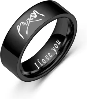Couple Rings, 2 Pcs Pinky Promise Ring for Couples Hand in Hand Ring Carved I LOVE YOU Matching Friendship Ring Engagement Wedding Bands Rings