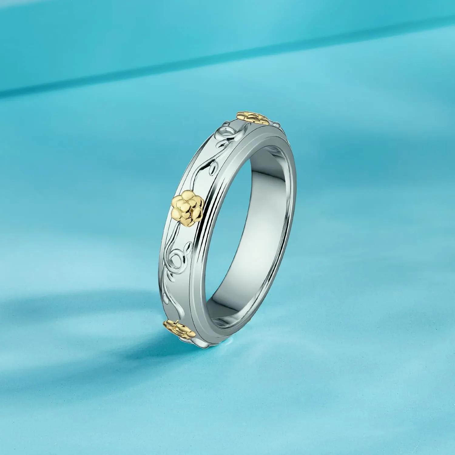 Couple Rings for Women and Men, Silver Rose Flower Ring for Wedding Band Engagement Promise Jewelry Ring