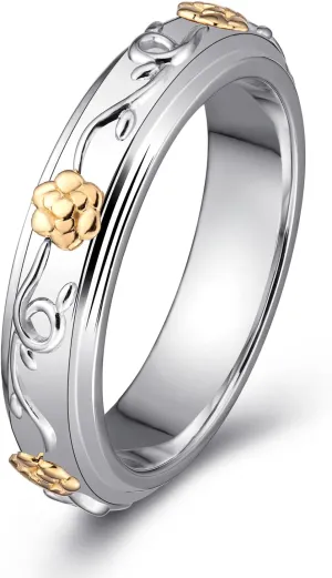 Couple Rings for Women and Men, Silver Rose Flower Ring for Wedding Band Engagement Promise Jewelry Ring