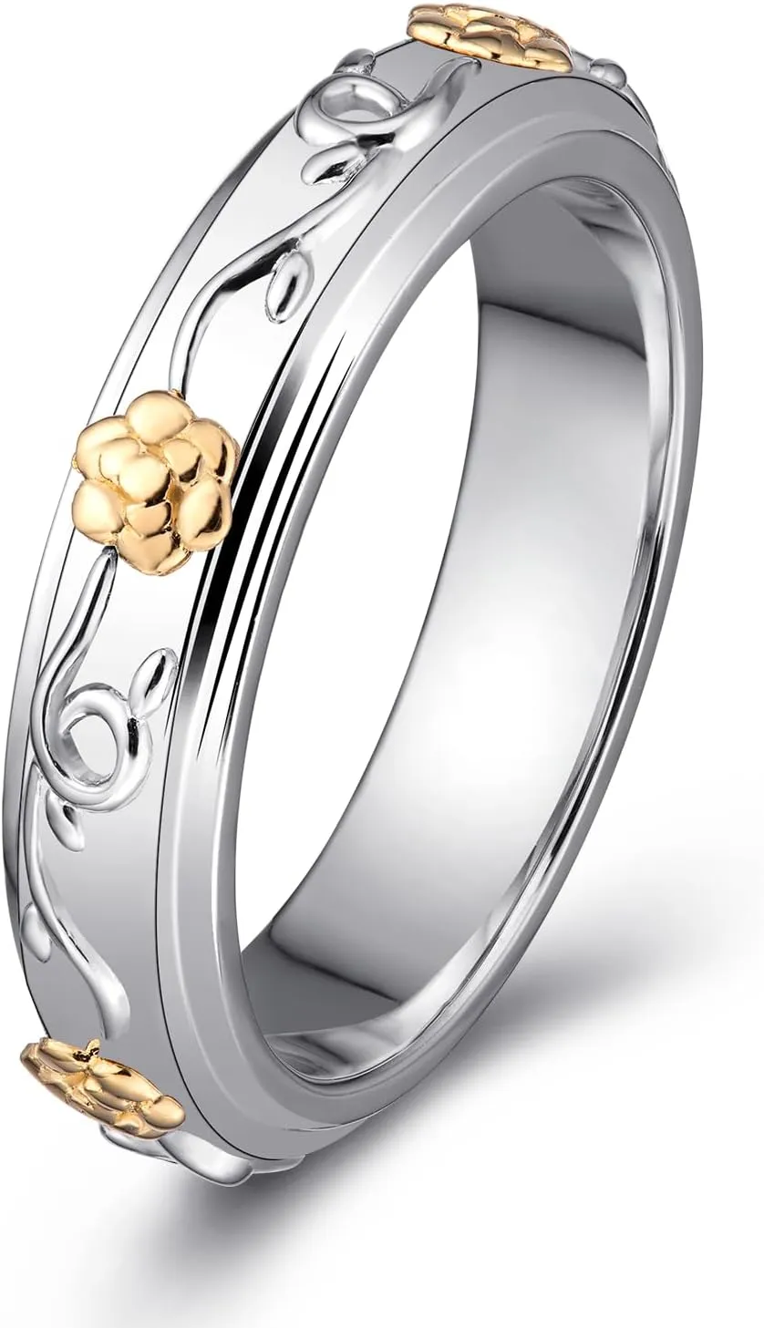 Couple Rings for Women and Men, Silver Rose Flower Ring for Wedding Band Engagement Promise Jewelry Ring