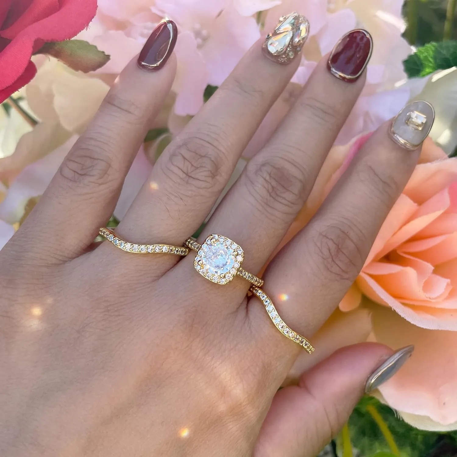 Couple Rings Matching Ring 1.8ct CZ Gold Plated Women Wedding Ring Sets for Him and Her His Engagement Bridal Ring Sets