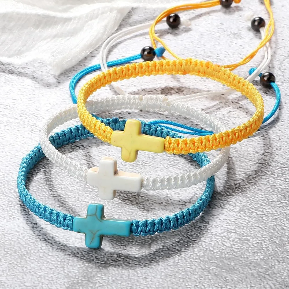 Cross Bracelets for Women,Handmade Woven Rope Communion bracelet,Adjustable Cross Blue Friendship Bracelets for First Communion,Baptism,Confirmation Jewelry Accessories