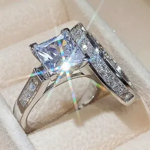 Cross XO Ring, Platinum-Plated Moissanite Ring, Roman Cross Design, Couple Wedding Band, Fashion Jewelry Size 10