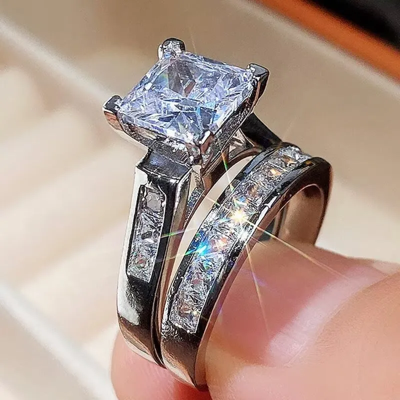 Cross XO Ring, Platinum-Plated Moissanite Ring, Roman Cross Design, Couple Wedding Band, Fashion Jewelry Size 10
