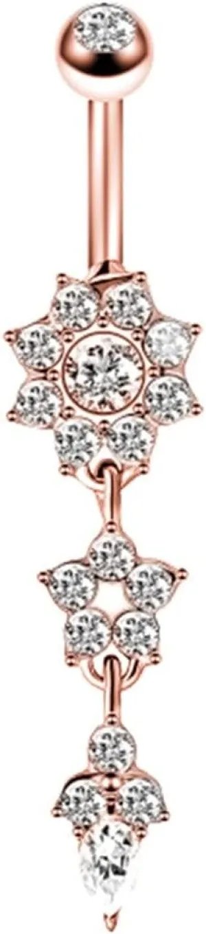 Cute Belly Button Rings, Body Jewelry for Womens Piercing Flower Drop with Cubic Zirconia