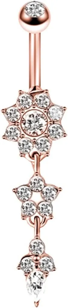 Cute Belly Button Rings, Body Jewelry for Womens Piercing Flower Drop with Cubic Zirconia