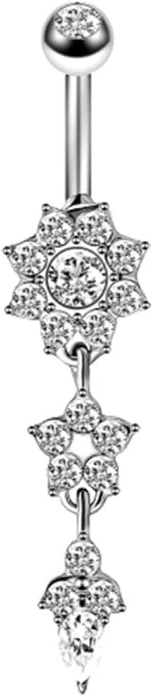 Cute Belly Button Rings, Body Jewelry for Womens Piercing Flower Drop with Cubic Zirconia